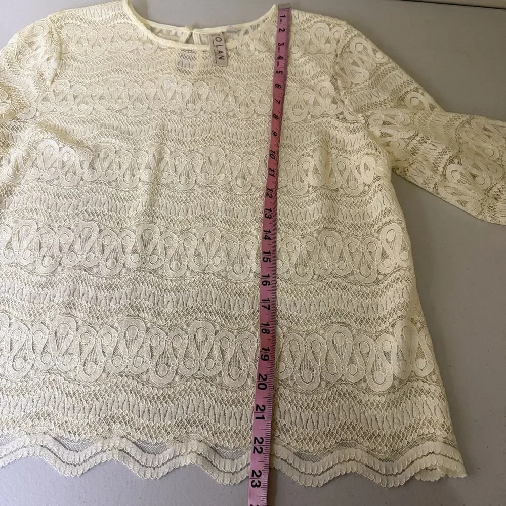 Anthropologie Dolan Top Womens M Ivory Cream Sheer Lace Stretch Boho